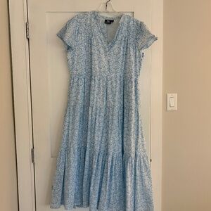 Madison Mathews Folly Midi Dress Short Sleeve Light Blue Daisy XL